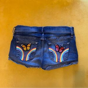 SOLD! COMFY denim shorts with custom artwork and sewn on butterfly patches!